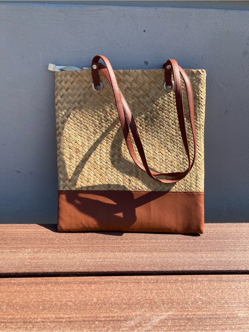 Flat straw tote bag summer vacation, shopping, school, gift for woman